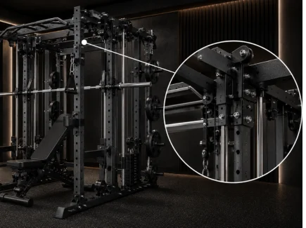 All-in-one Smith machine combining power rack and cable system for full body training