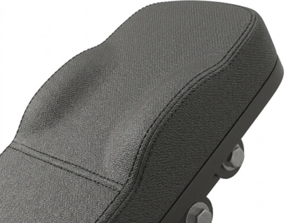 Weight bench with firm padded backrest and shoulder support