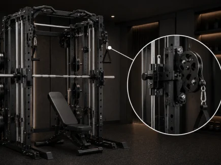 Smith machine with dual cable functional trainer and adjustable pulley system