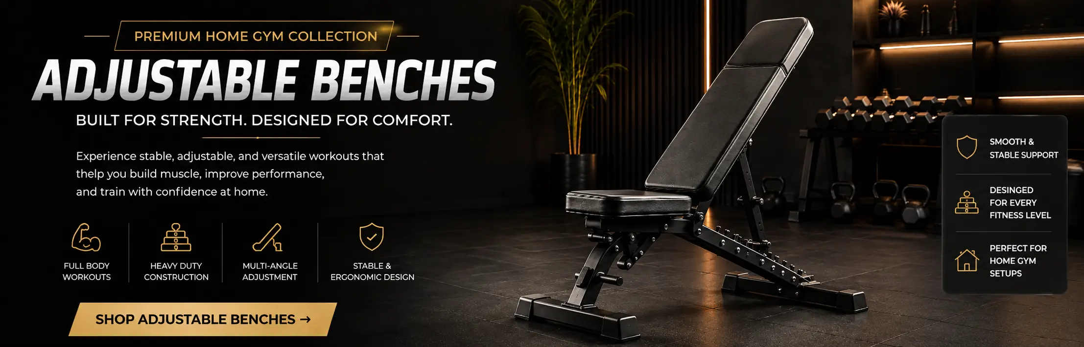 Adjustable weight bench for home gym